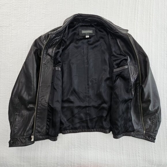 Banana Republic Full Zip Leather Jacket Men's XL Jet Black Long Sleeves EUC LN - Picture 9 of 16